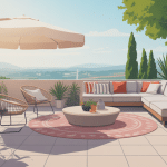 Vue globale amenagement terrasse beton moderne et conviviale