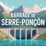 illustration du barrage de serre ponçon entouré des montagnes