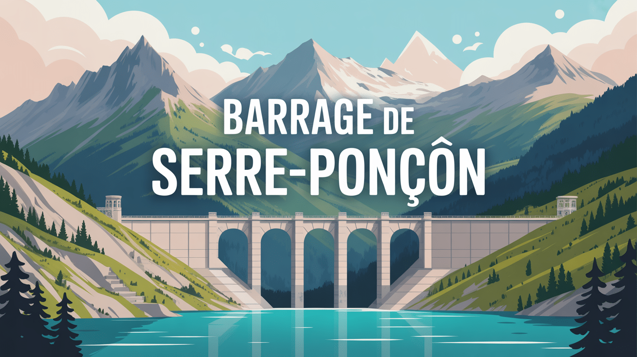 illustration du barrage de serre ponçon entouré des montagnes
