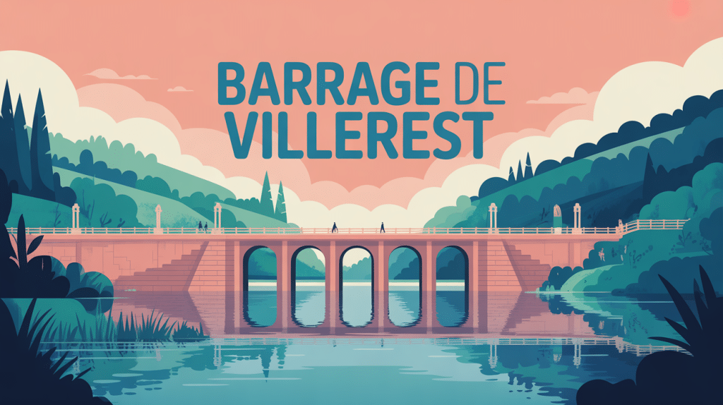 vue du barrage de villerest avec lac, collines et promeneurs