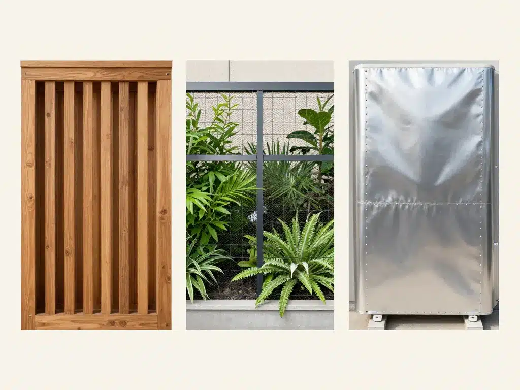 Comparatif cacher une pompe à chaleur bois plantes métal