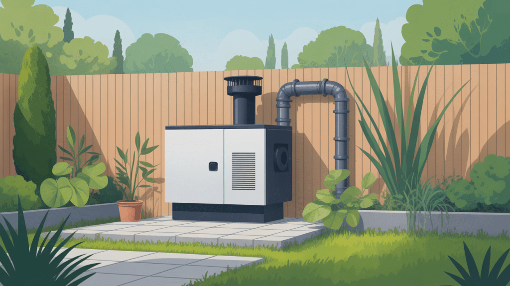 Illustration cache pompe à chaleur matériaux et ventilation