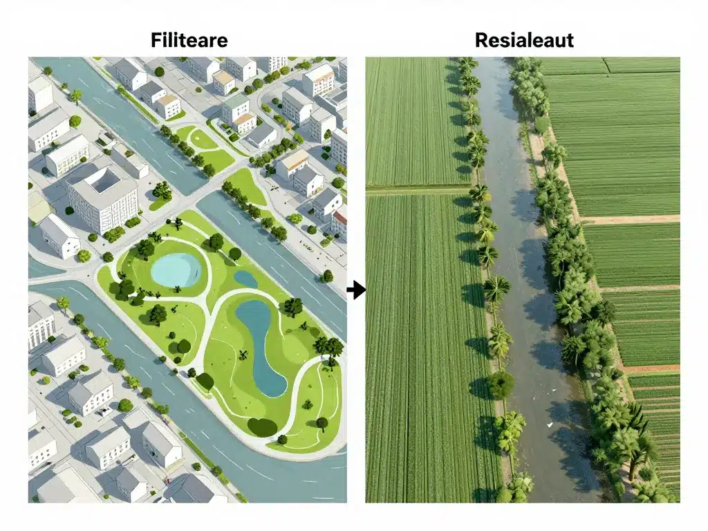 Diagramme conceptuel des adaptations urbaines et agricoles à la crue saisonnière