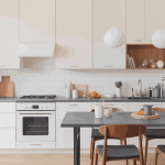 Cuisine blanche plan de travail gris illustration lumineuse