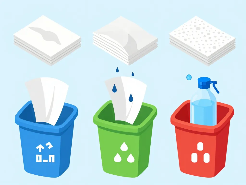 Diagramme clair expliquant dans quelle poubelle jeter le sopalin selon chaque cas