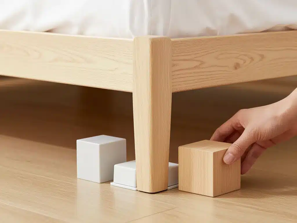 scène montrant comment surélever les pieds du lit sans abîmer la literie