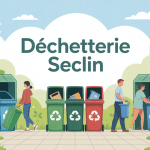 Vue entrée déchetterie Seclin bennes tri et usagers