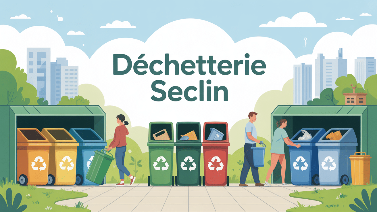 Vue entrée déchetterie Seclin bennes tri et usagers