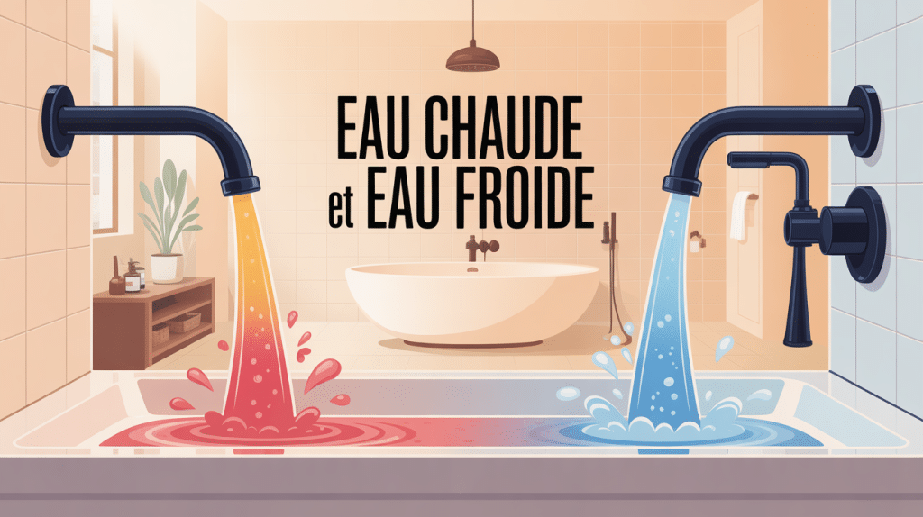 Illustration robinet eau chaude et eau froide intérieur salle de bain