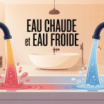 Illustration robinet eau chaude et eau froide intérieur salle de bain