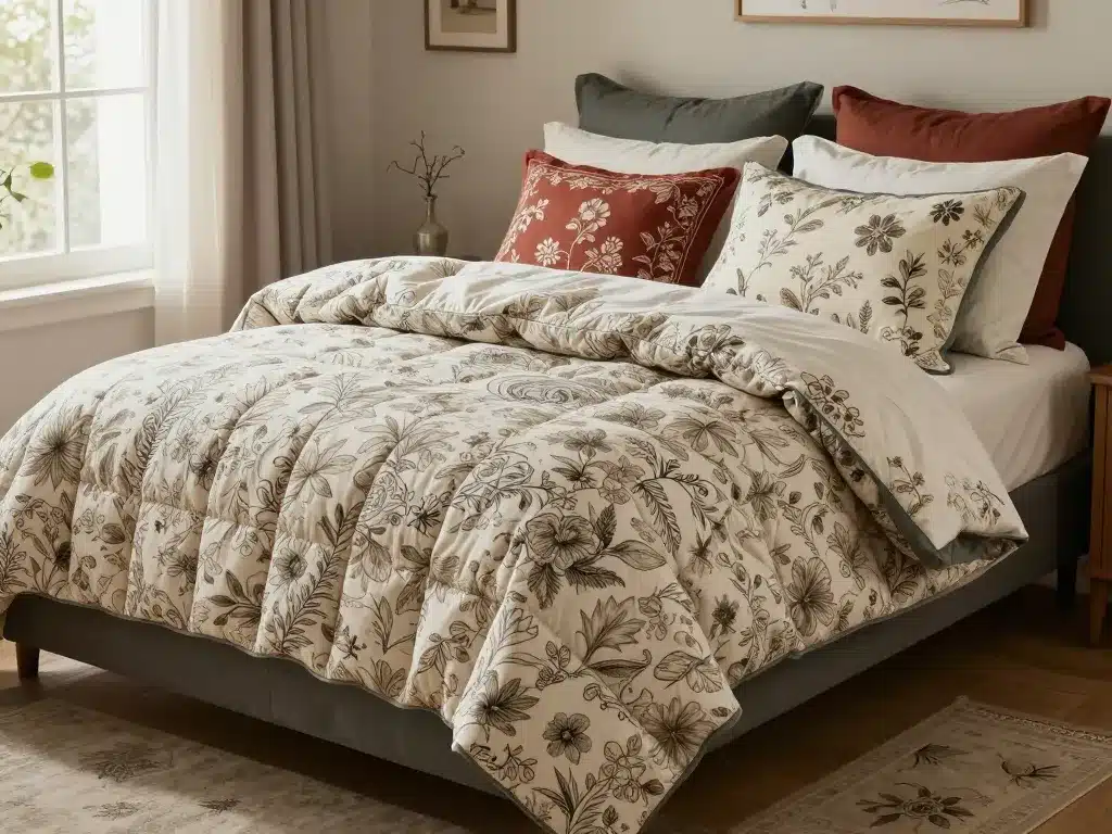 édredon grand-mère bombé sur lit vintage