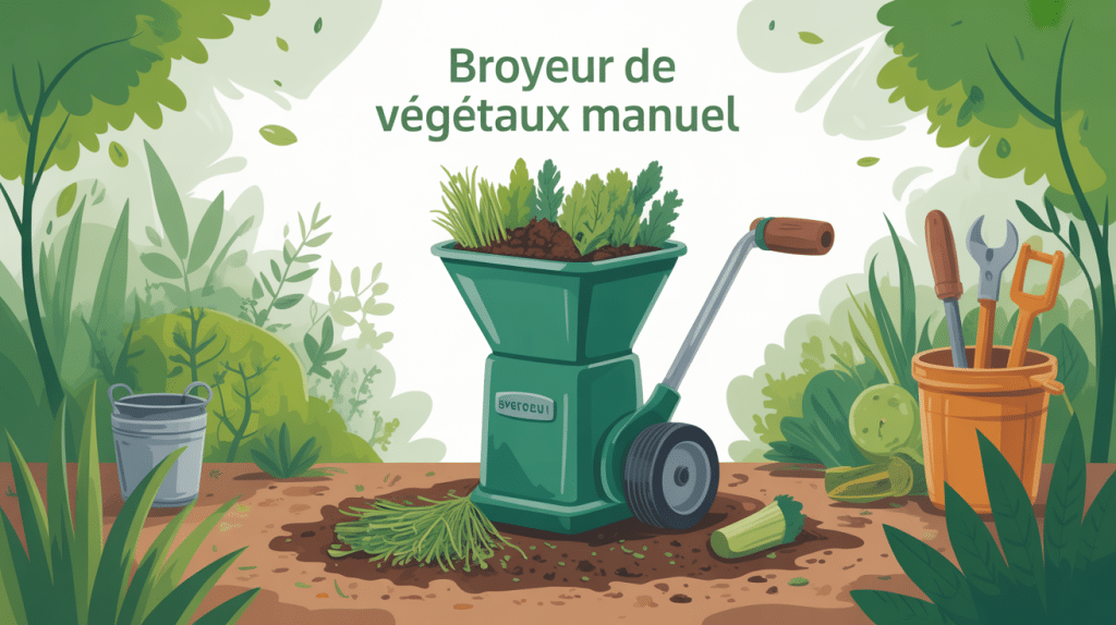 fabriquer un broyeur de végétaux manuel dans un jardin verdoyant