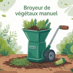 fabriquer un broyeur de végétaux manuel dans un jardin verdoyant
