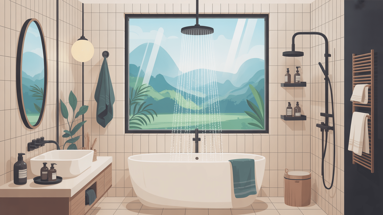 illustration fenetre douche ambiance lumineuse et élégante