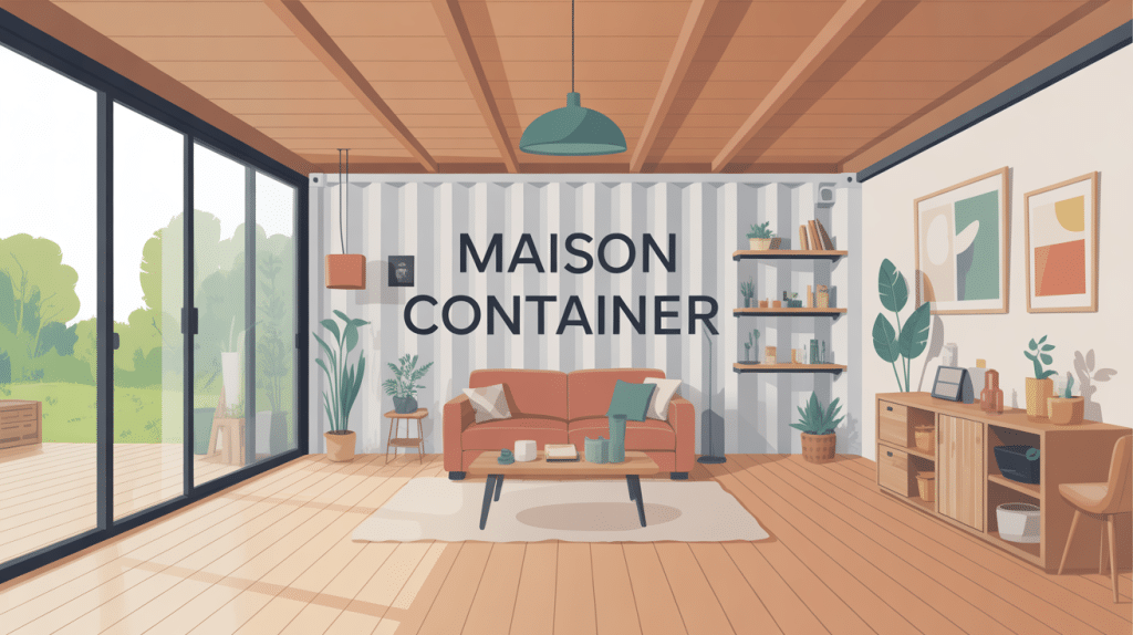 intérieur maison container moderne chaleureux bois lumière naturelle