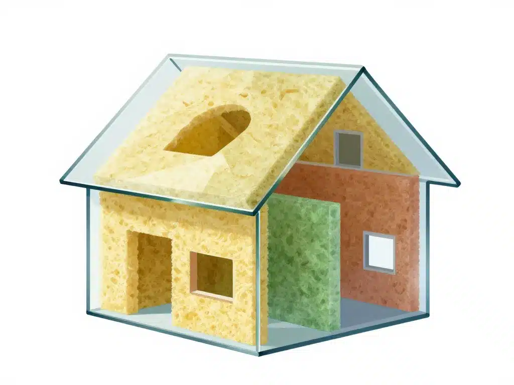 Illustration usages isolant mince laine de verre maison