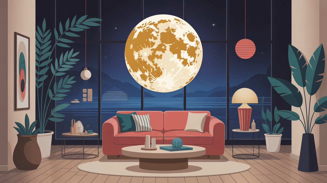 illustration lampe lunaire objet déco relaxant moderne