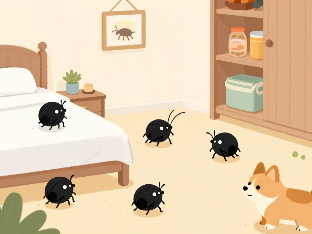 lit petit insecte noir rond maison, principaux insectes noirs ronds à la maison