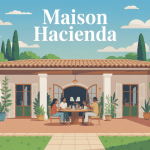 maison hacienda illustration patio lumineux