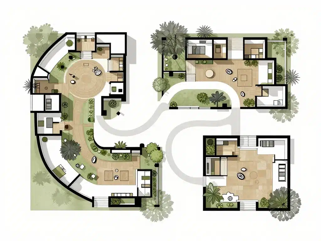 maison hacienda diagramme architectures patio