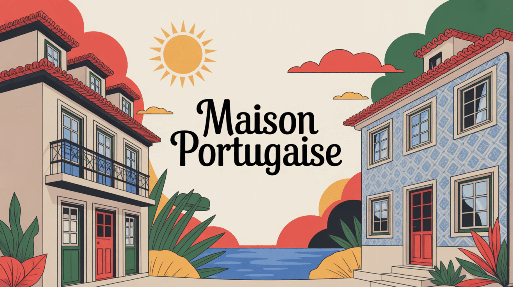 illustration maison portugaise azulejos tuiles rouges et baies vitrées