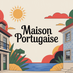 illustration maison portugaise azulejos tuiles rouges et baies vitrées