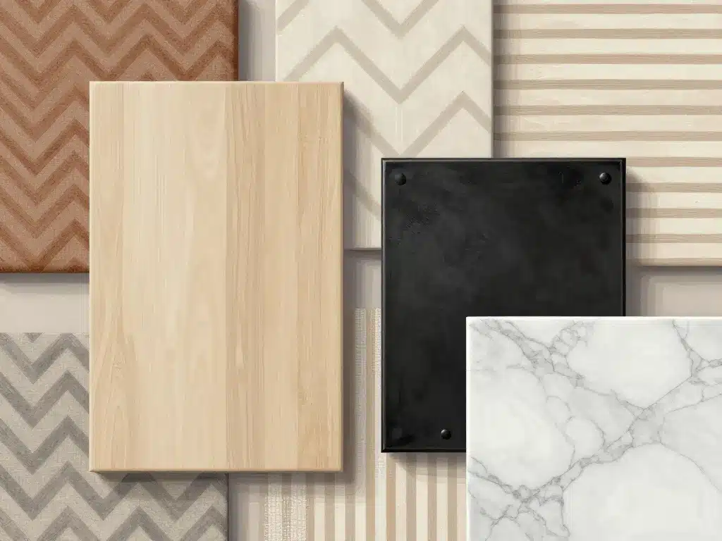 Textures et matériaux dans salon noir et blanc chaleureux