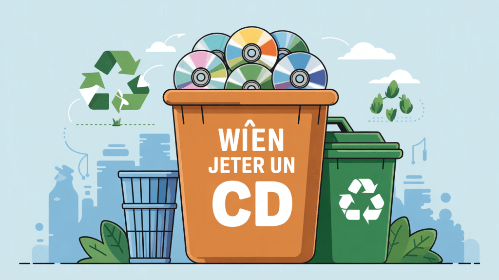 Illustration informative recyclage cd poubelle jaune