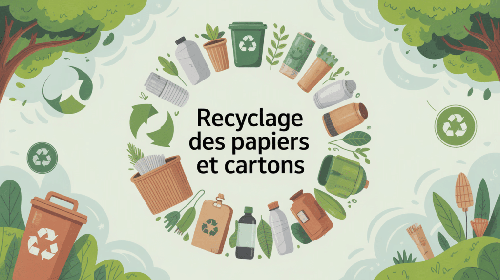 illustration du recyclage des papiers et cartons, cycle écologique