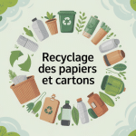 illustration du recyclage des papiers et cartons, cycle écologique