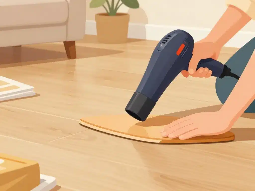 méthode douce réparer lino enfoncé main sèche-cheveux