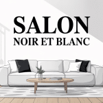Illustration salon noir et blanc moderne lumineux