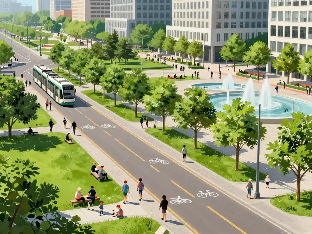 Mobilités douces et espaces publics verts à Bèdes ville du futur écologique