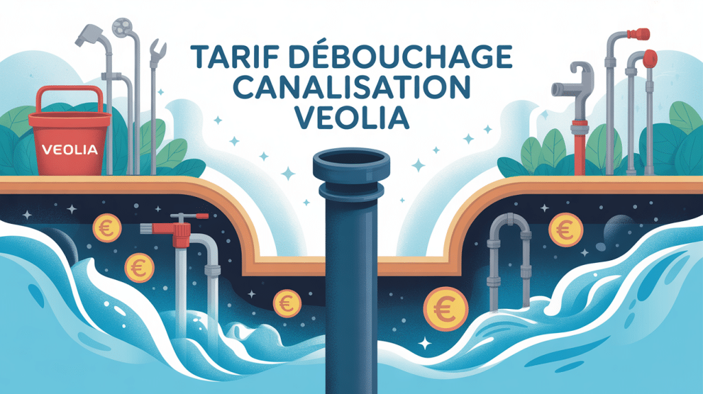 veolia débouchage canalisation : tarif, illustration moderne avec canalisation, euros et outils