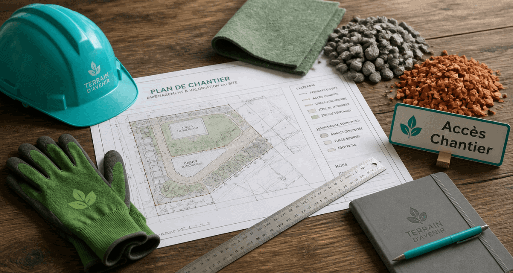 acces chantier plan et matériaux sur table