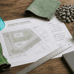acces chantier plan et matériaux sur table