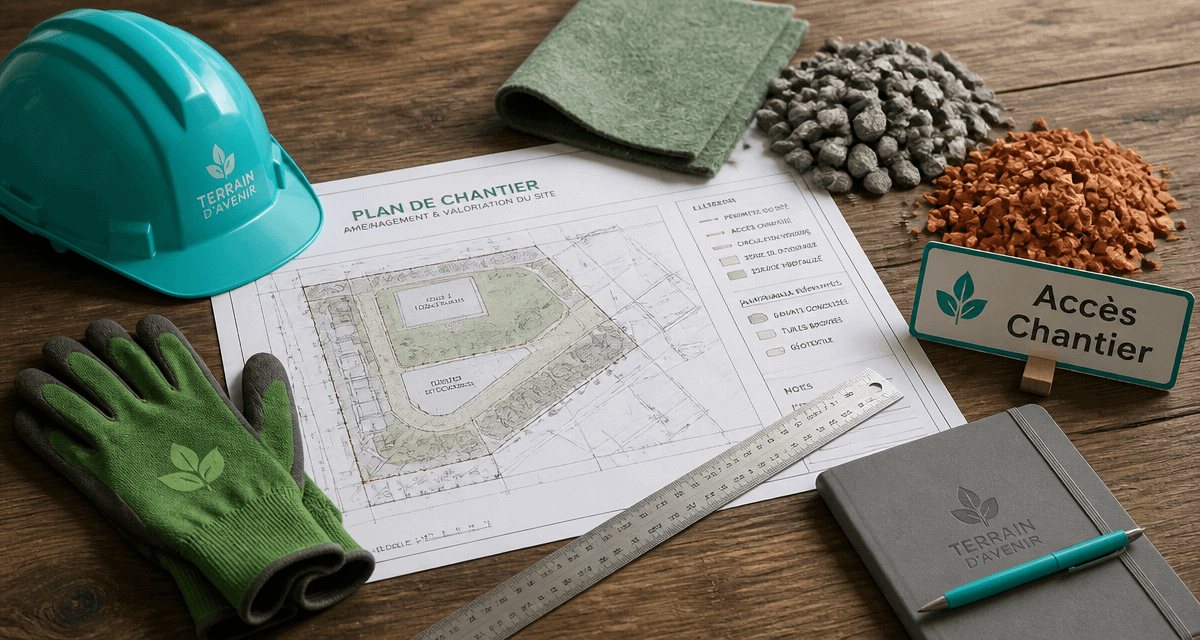 acces chantier plan et matériaux sur table