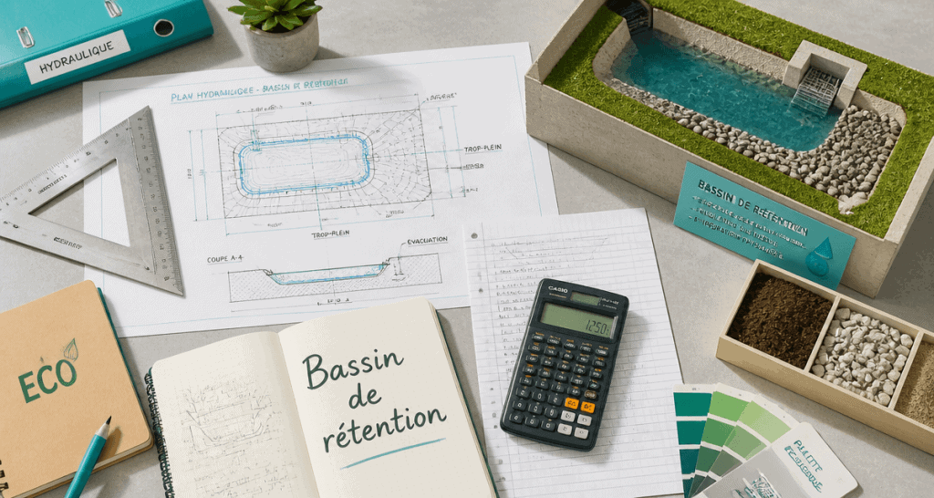 bassin de rétention plans maquette et outils