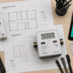 bureau avec plans et compteur chauffage électrique collectif