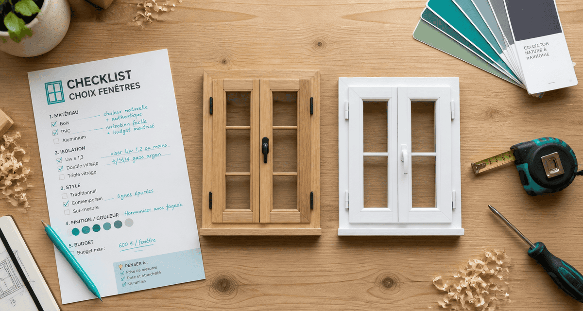 échantillons pvc ou bois pour les fenetres sur plan de travail