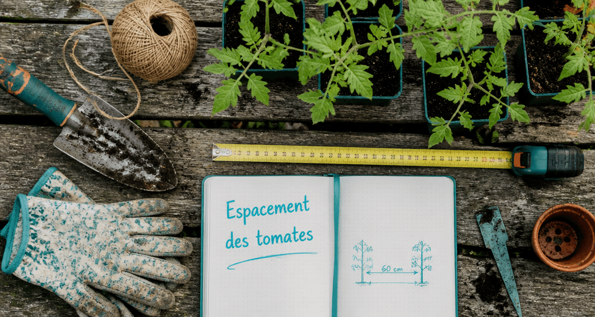 distance entre pieds de tomates mesurée sur table de jardin