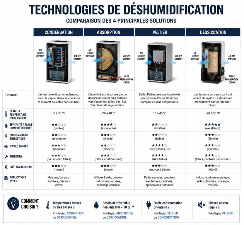 Comparatif des technologies de déshumidificateur d'air pour choisir le modèle adapté