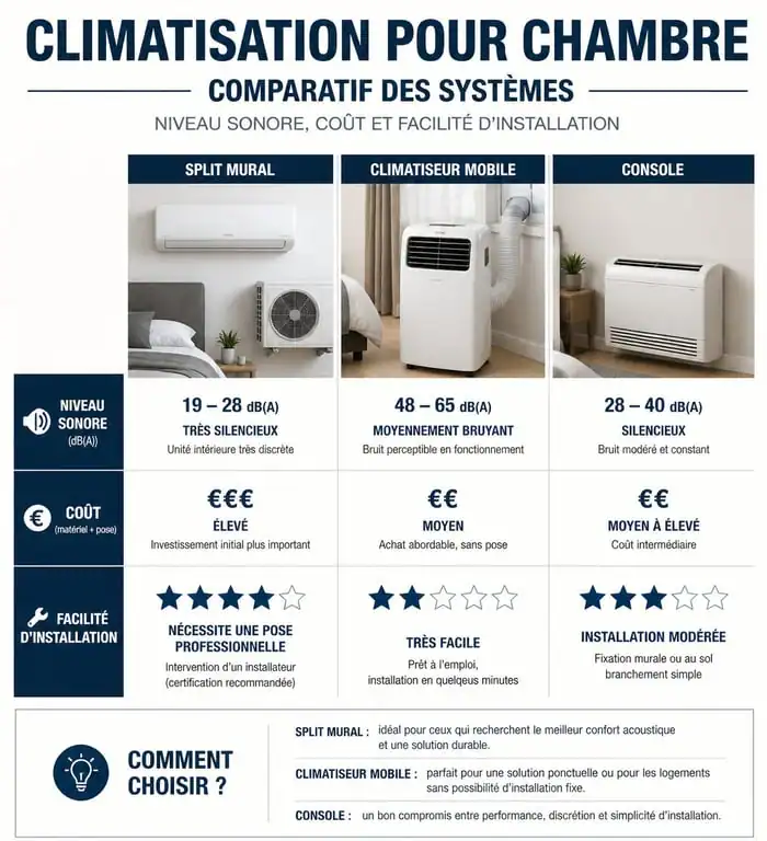 Comparatif des systèmes de climatisation pour chambre : split, mobile et console
