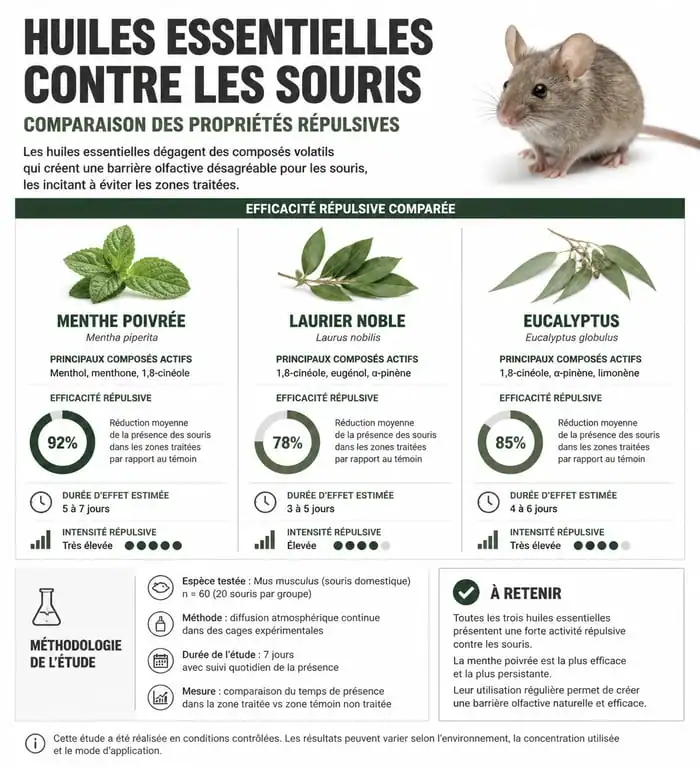 Infographie comparative des huiles essentielles répulsives contre les souris