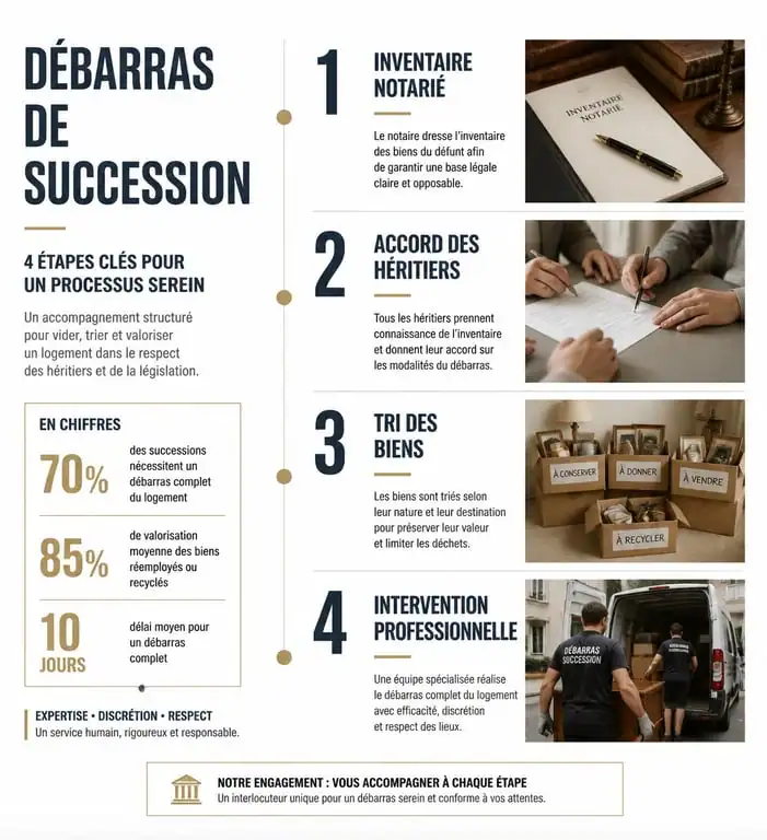 Infographie des étapes pour réussir un débarras de succession