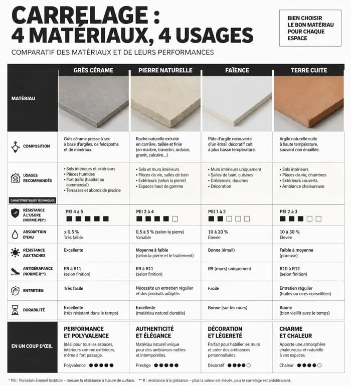 Comparatif des matériaux de carrelage pour réussir sa rénovation avec Dalais-carreleur