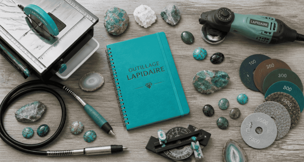 lapidaire outillage vue aérienne outils et pierres