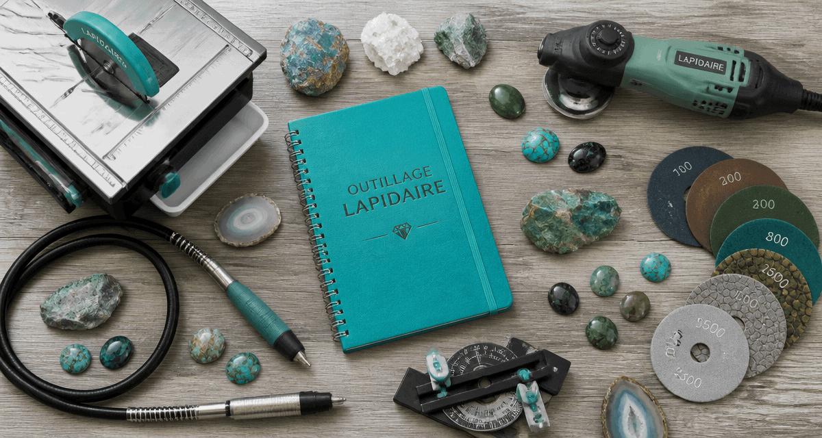 lapidaire outillage vue aérienne outils et pierres