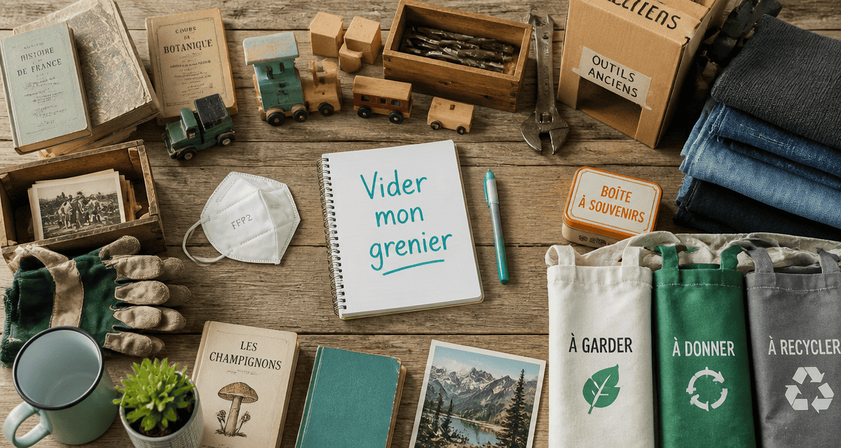 Vider mon grenier objets triés sur table