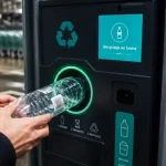 Bouteille plastique recyclage en borne de collecte en parking